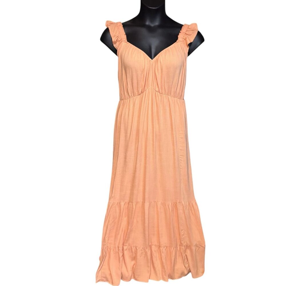 Torrid Peach Maxi Dress Size 1 Ruffle Strap Tiered Empire Waist Pockets NWT - Picture 11 of 15